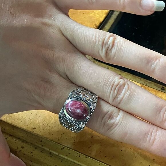 Norwegian Thulite Sterling Silver Men’s Ring Size 14 - Picture 3 of 8